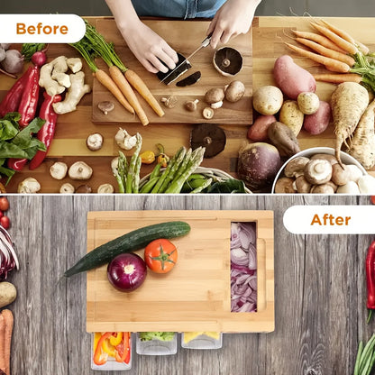 Bamboo Cutting Board with Storage Trays & Graters