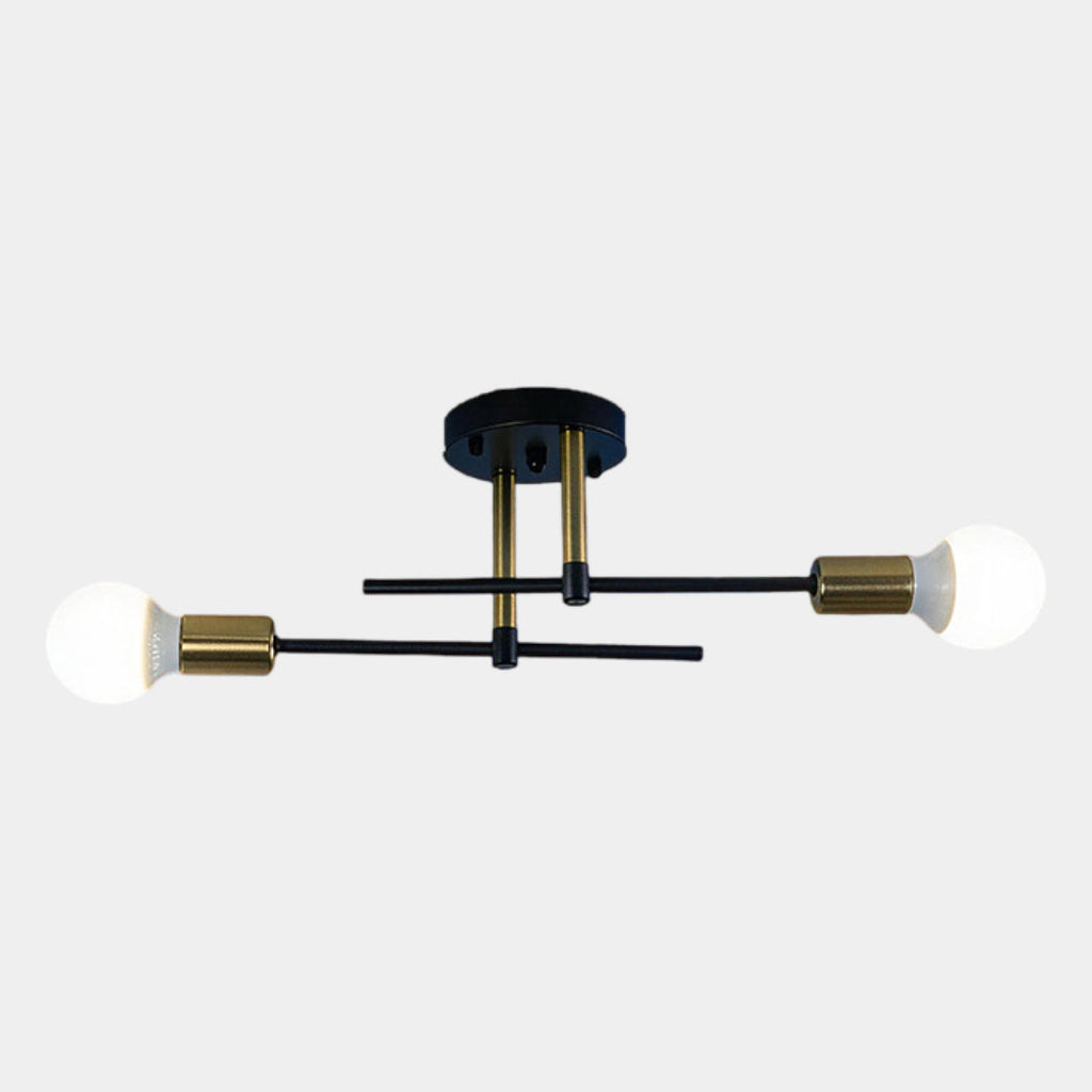 Modern 2-Light Ceiling Lamp | Black & Gold Flush Mount Chandelier