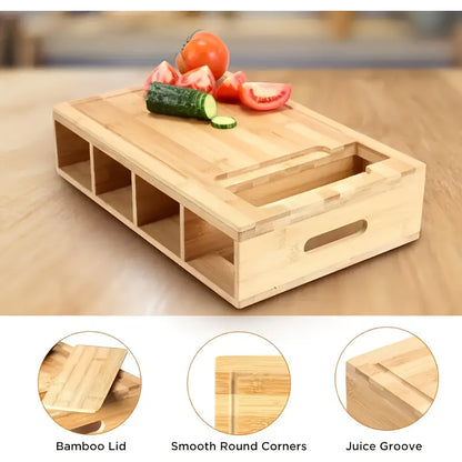 Bamboo Cutting Board with Storage Trays & Graters