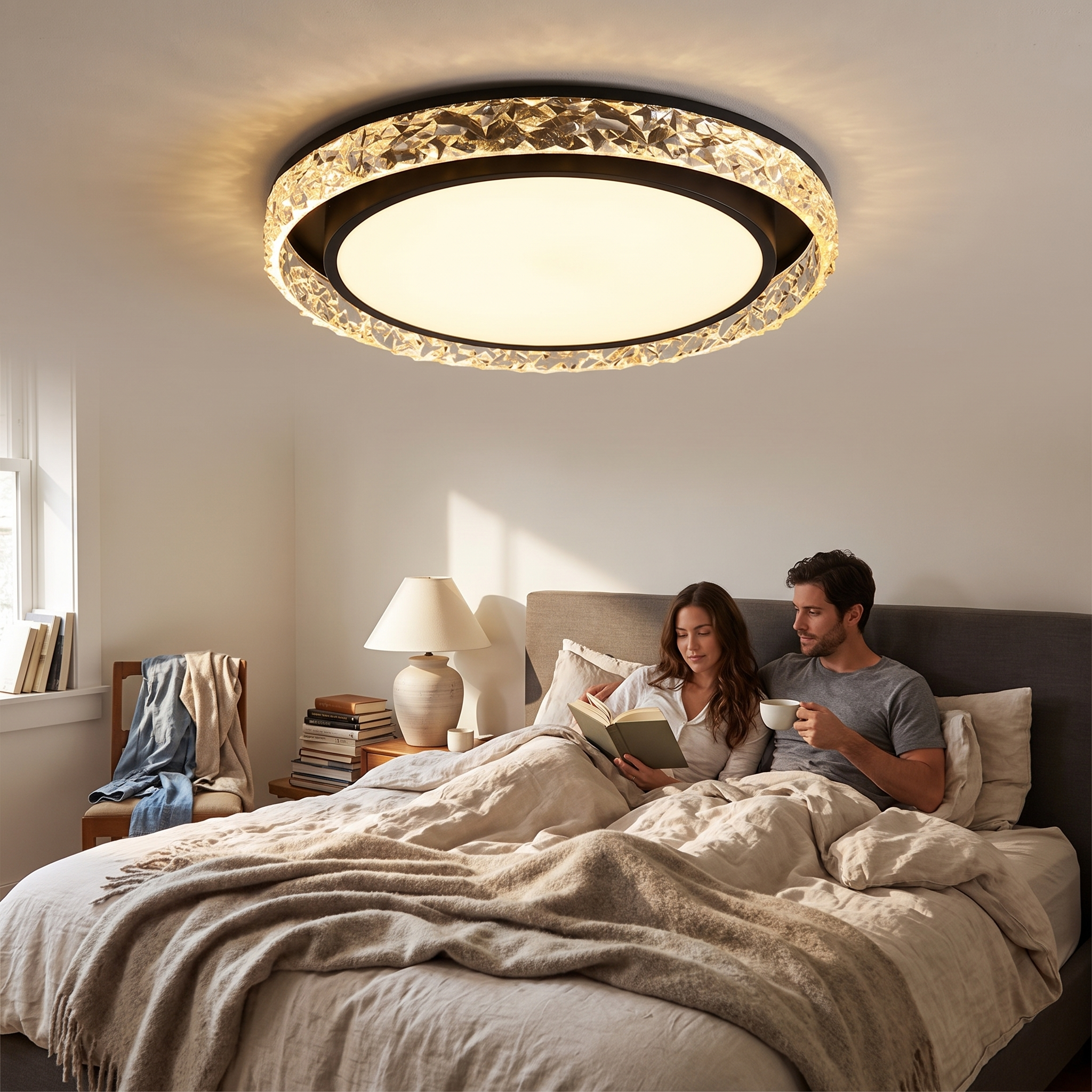 Crystal Halo LED Ceiling Light | Remote Dimmable Flush Mount