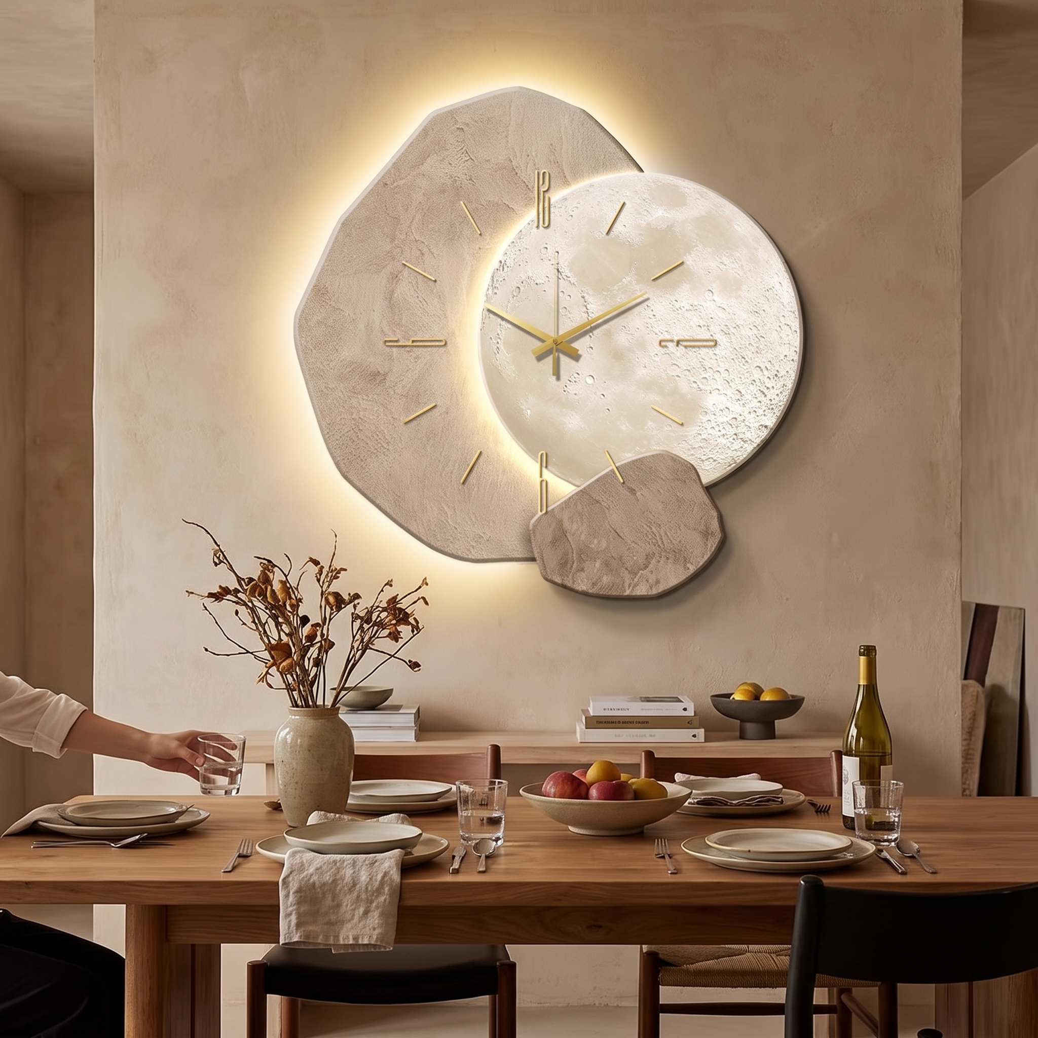 LumoClock | Large Modern Wall Clock | Silent Quartz & LED Light