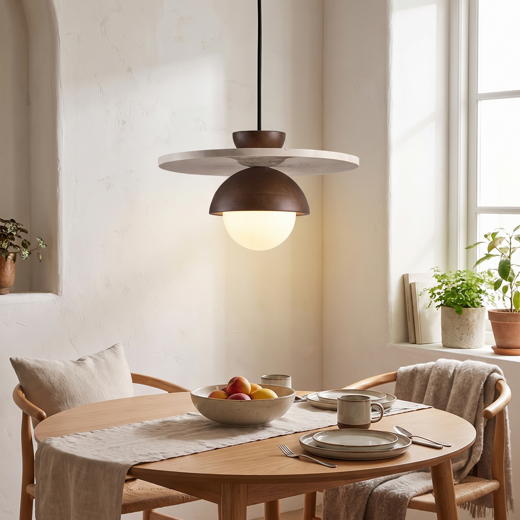 Denmark Pendant Light | Walnut & Stone LED Chandelier