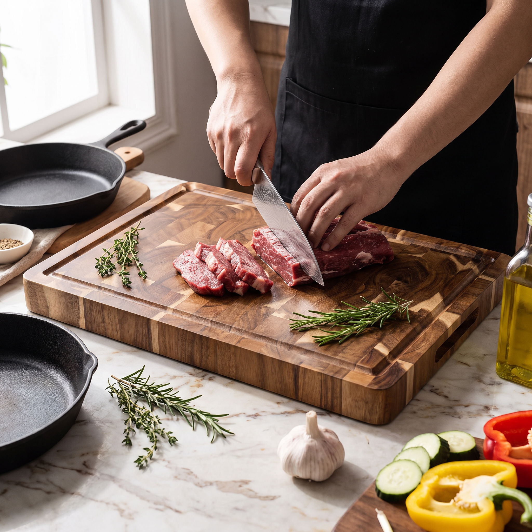 Acacia Wood Cutting Board | Durable End Grain Kitchen Chopping Block