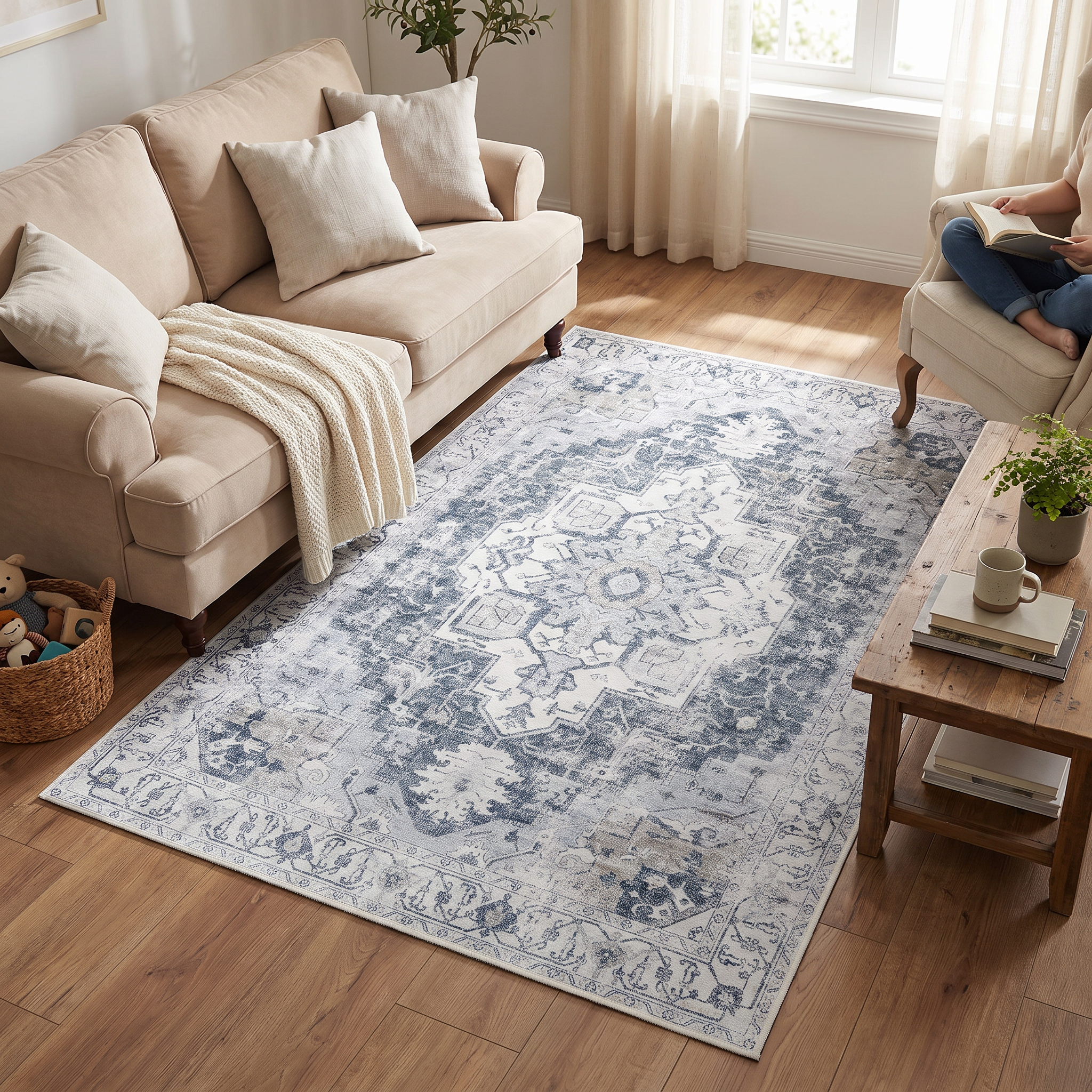 Heritage Medallion Rug | Foldable Non-Slip Oriental Style Carpet