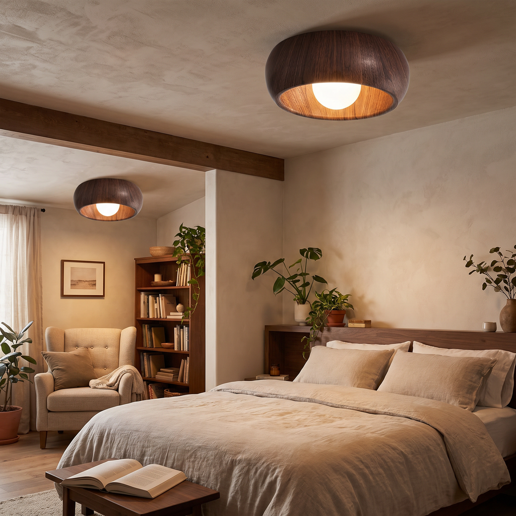 Albanora Ceiling Lamp | Minimalist Modern Wooden LED Fixture