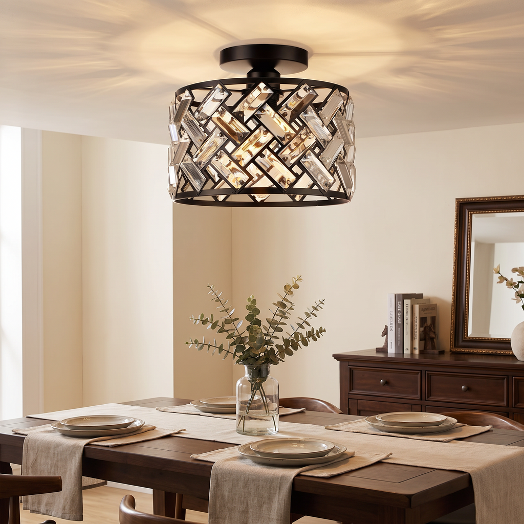 Modern Crystal Semi Flush Mount Ceiling Light